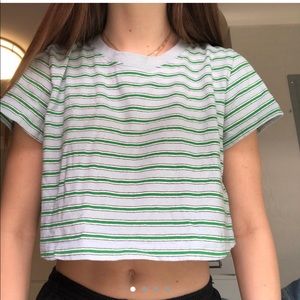 blue, white, and green striped crop top